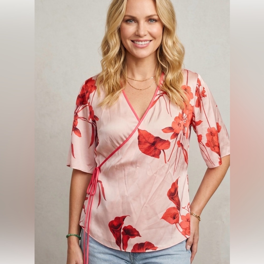 Ted Baker Blush Pink Top with Red Floral Motif